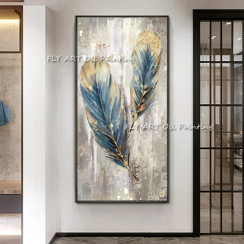 Hand-painted Modern Abstract Feather Oil Painting On Canvas Home Wall Art Picture For Living Room Home Decor Frameless