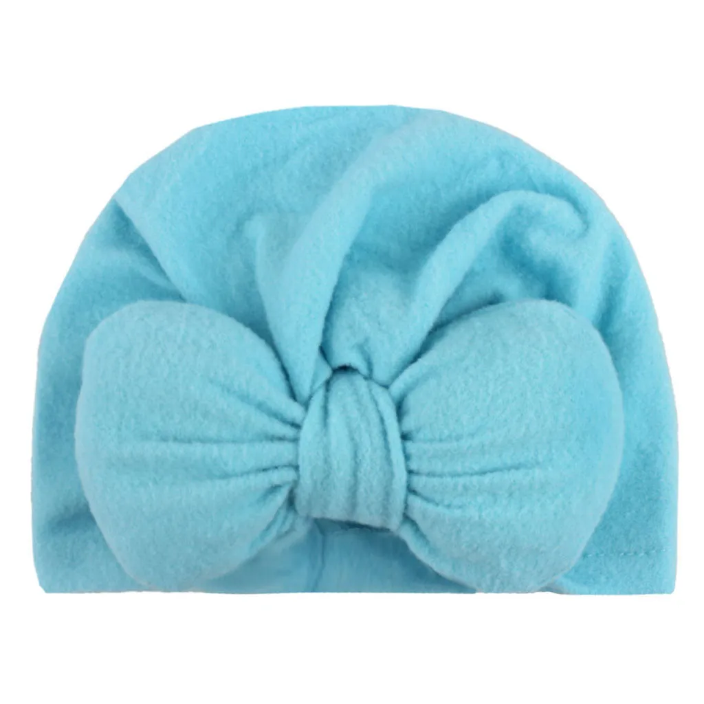 Модная шапка для новорожденных мальчиков и девочек с бантом, однотонная зимняя теплая шапка с принтом, шапка для малышей, реквизит для фотосессии, Разноцветные детские шапки - Цвет: F