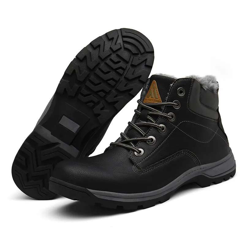 Черный Safty Shoes Winter Ankle Boots Man Shoes Outdoor Sneakers Snow Boots Military Boots Boys Flats Army Platform Boots hombre - Цвет: Черный