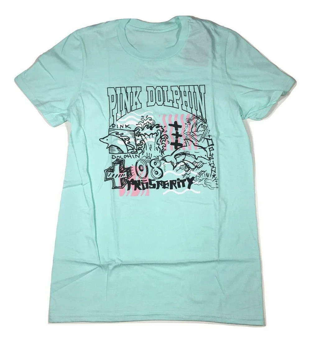 Розовый дельфин Мужской логотип эскиз Аква футболка Script капельная задняя печать