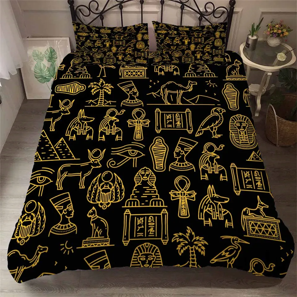 Ancient Egypt Culture 3d Bedspread Black Gold Duvet Cover