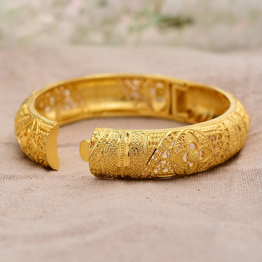 WANDO1Pcs Ethiopian Bangles For Women Gold Color Dubai/African/Arab/Middle East Bracelets Party Wedding Gifts can open B24