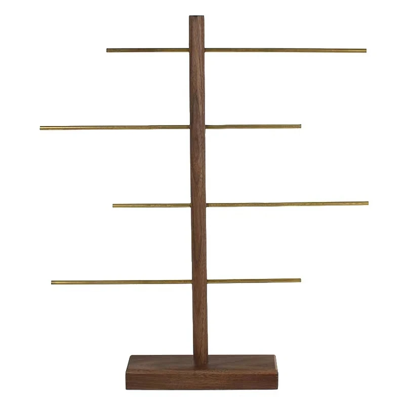 

Black Walnut Wood Earring Display Rack Rose Golden Metal Hook Necklace Rack Jewelry Display Props Earrings Rack Earring Hanger