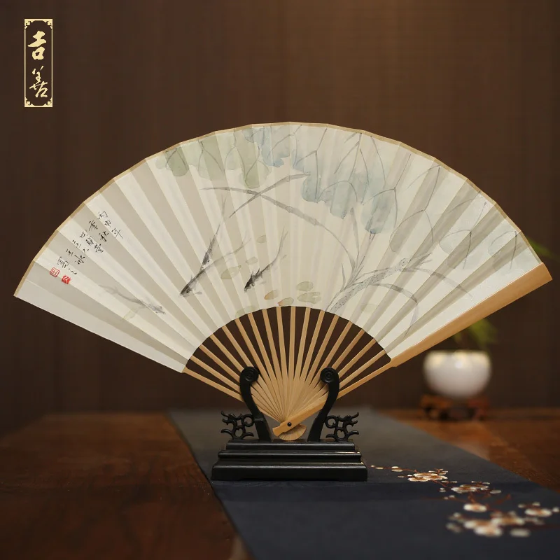 

Sensu 9 Inch Folding Fan Wenwan Male Fan Hand Xuan Paper Fan Su Gong Polygonatum Fan In National Customs Gift Fan