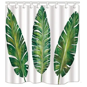 

Tropical Plant Banana Leaves Shower Curtain Design Curtain Polyester Waterproof Fabric with 12 Rust Proof Hooks,ches