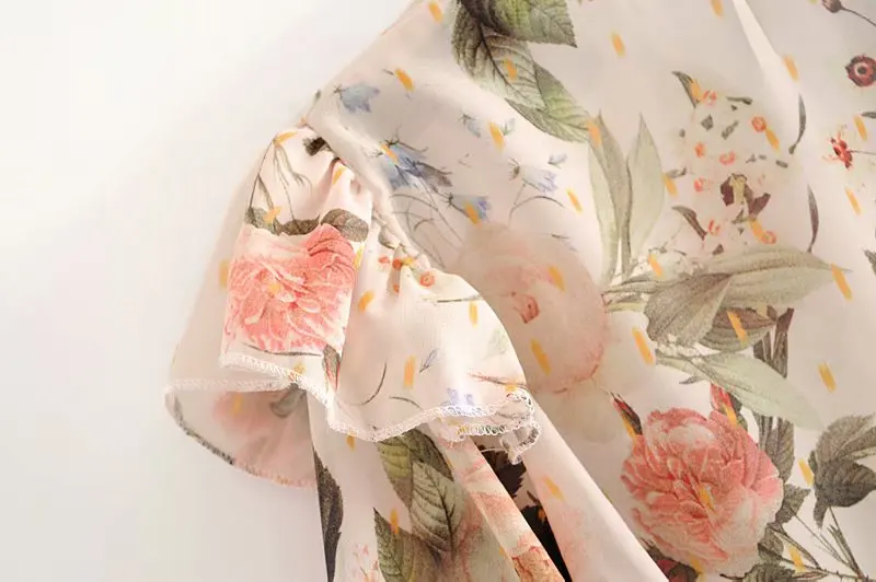 Женская шифоновая блузка с цветочным принтом и рисунком звезды, с пышными рукавами, с эластичной резинкой на талии, элегантная шикарная блузка