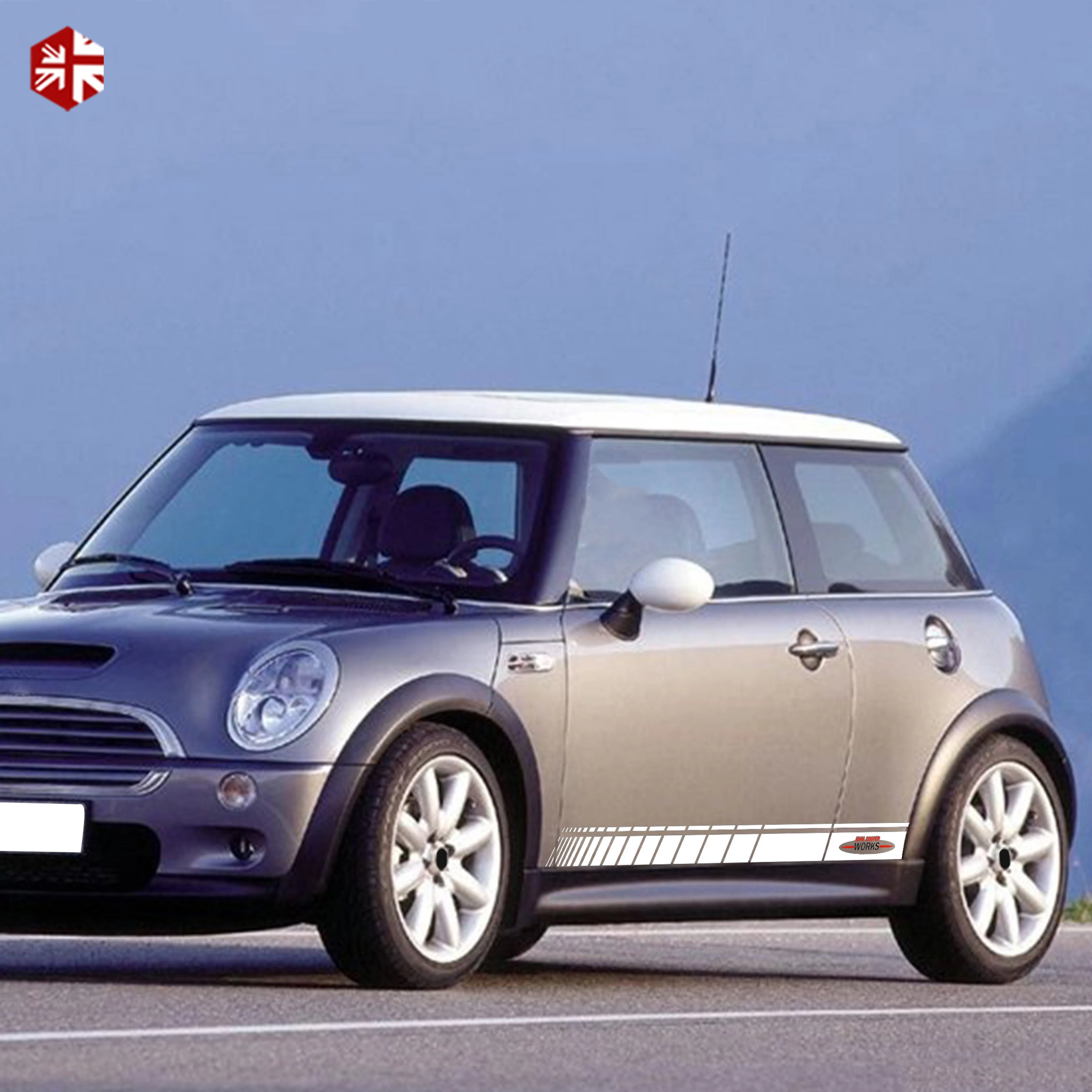 2 Pcs Car Door Side Stripes Sticker John Cooper Works Styling Body Decal For MINI Cooper S R50 R52 R53 One JCW Accessories