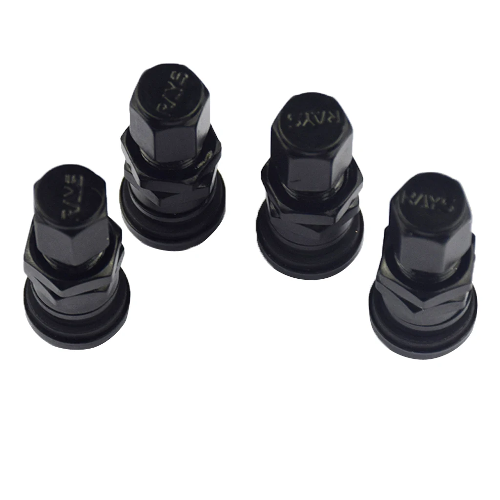 4x Aluminum Bolt-in Car Tubeless Wheel Tire Valve Stem With Dust Cap Black