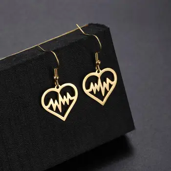 

My Shape Stainless Steel Dangle Earrings Heart Rate Electrocardiogram Gold Color Pendant Heartbeat Jewelry Pendientes Gift