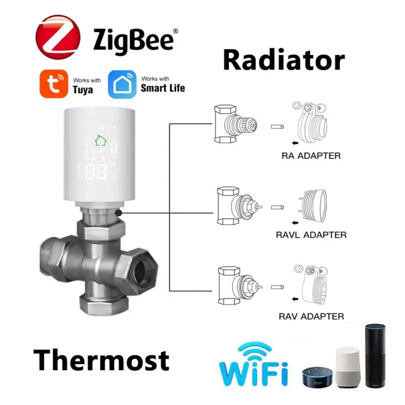 Умный Tuya ZigBee 3 0 радиатор привод термостат регулятор температуры с RA RAV RAVL адаптеры