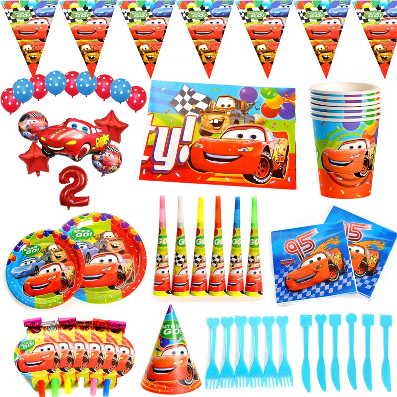 Disney-Lightning McQueen Cars, decoraciones para fiesta de cumpleaños, platos y vasos de papel, toallas de baño para bebés, vajilla desechable, suministros