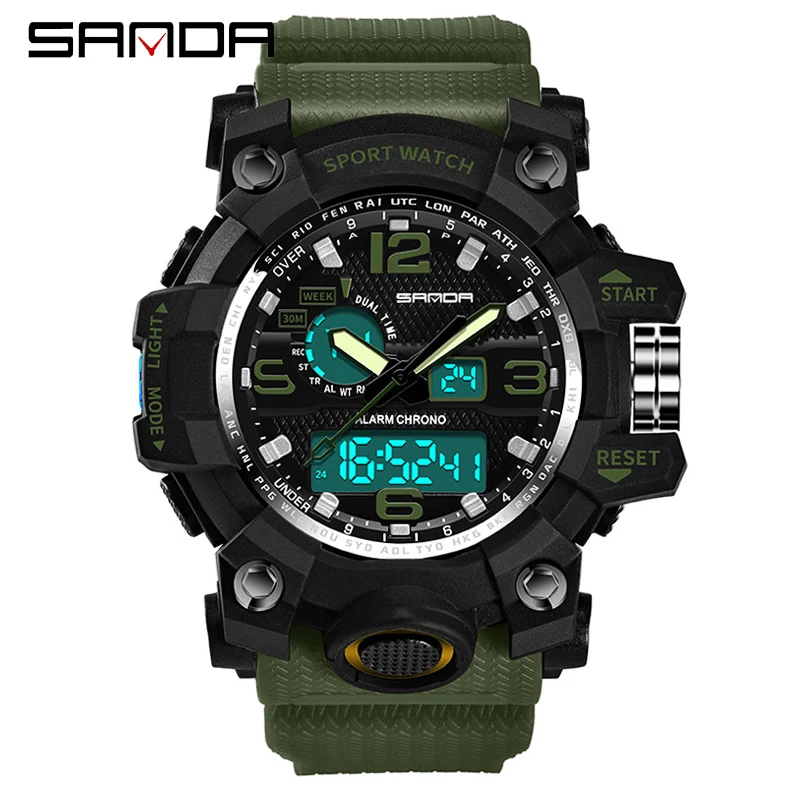 

SANDA Brand 742 New Men Sports Watches Dual Display Analog Digital LED Electronic Quartz Wristwatches S Shock Military Watch