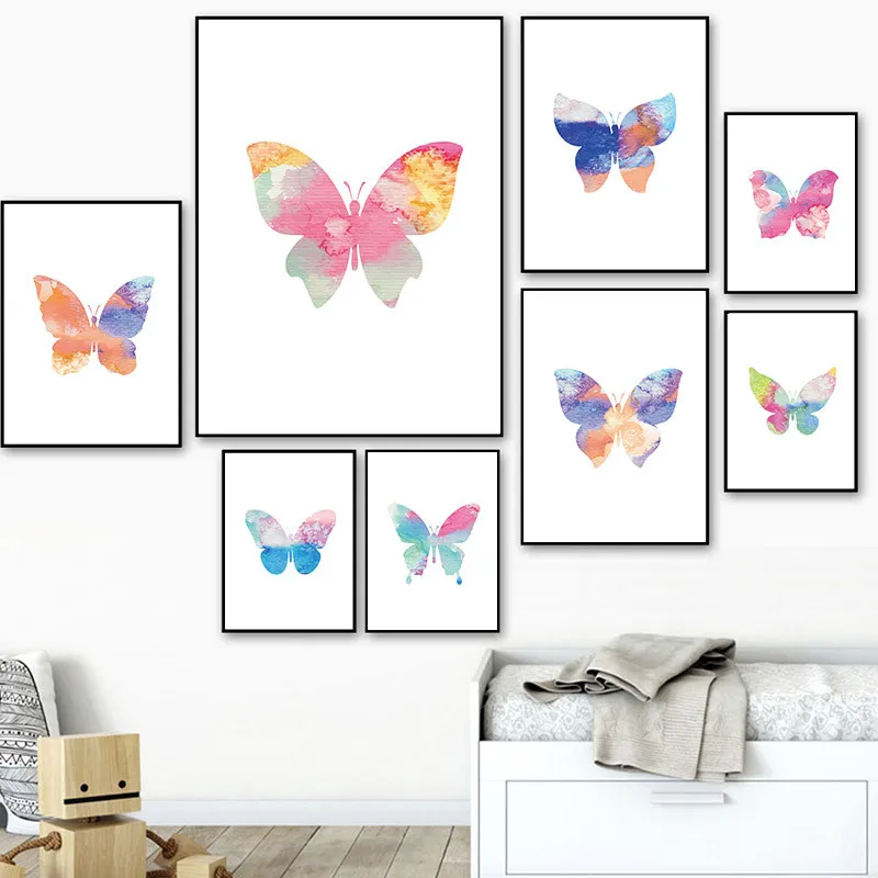 Минималистичная цветная бабочка живопись на холсте печать Картина Настенная для