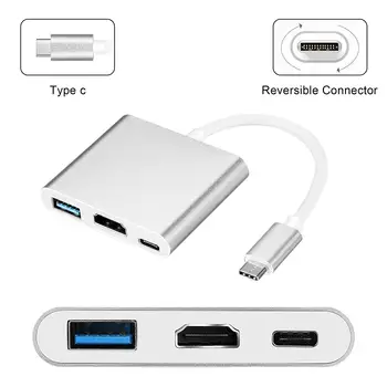 

3 in 1 Hub USB 3.1 Type C to HDMI USB3.0 USB-C Adapter Converter Cable Support UHD 4K Ultra HD 1080P 3D For Apple Macbook Pixel