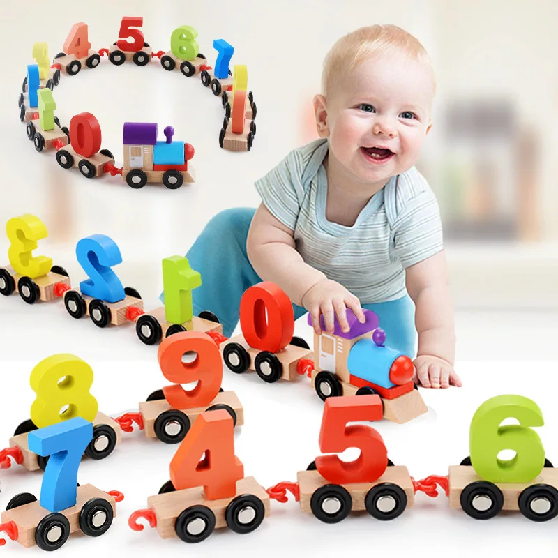 

11 Pcs/set Children Toddlers Digital Small Wooden Train 0-9 Number Figures Railway Model Wood Kids Educational Toys Gift
