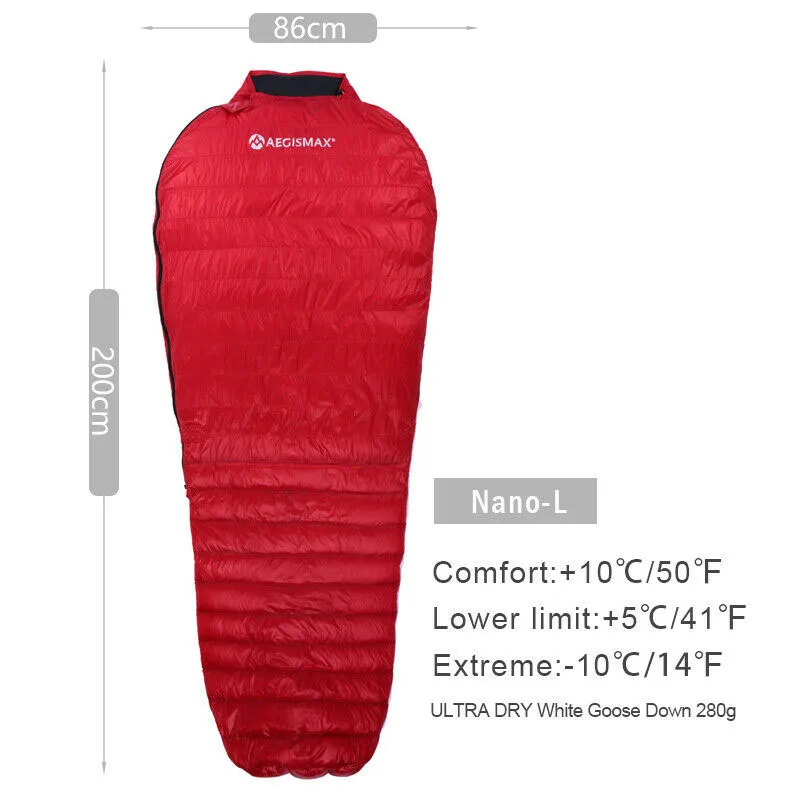 

AEGISMAX NANO Sleeping Bag Camping Ultra-Light Duck Down Mummy Portable Sleeping Bag L/M 180/200cm Optional color size