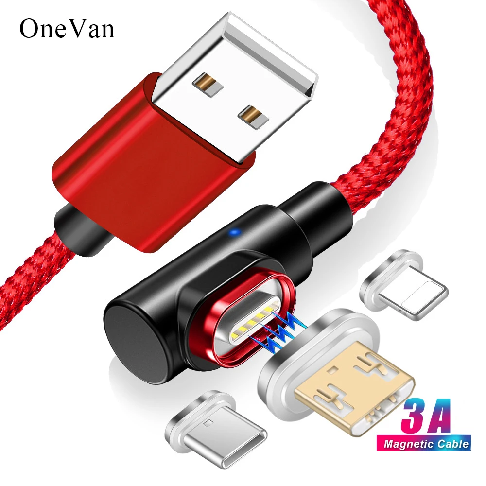 Магнитное зарядное устройство OneVan 5V 3A 90 градусов Usb кабель для быстрой зарядки Micro Usb type C шнур для зарядки iPhone 7 Xiaomi samsung телефон