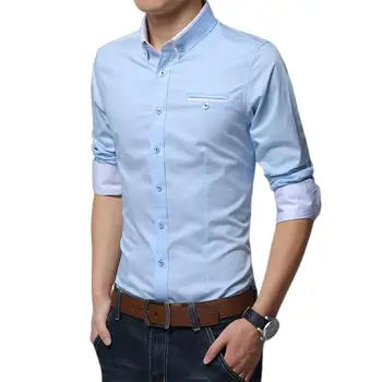 

2020 Business Men Solid Color Long Sleeve Color Cuff Slim Button Plus size fits most people to wear Down Shirt