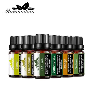 

6pcs/kit Pure Essential Oils 10ML Gift Set With Box Humidifier Aromatherapy Lemongrass Orange Tea Tree Rose Oil