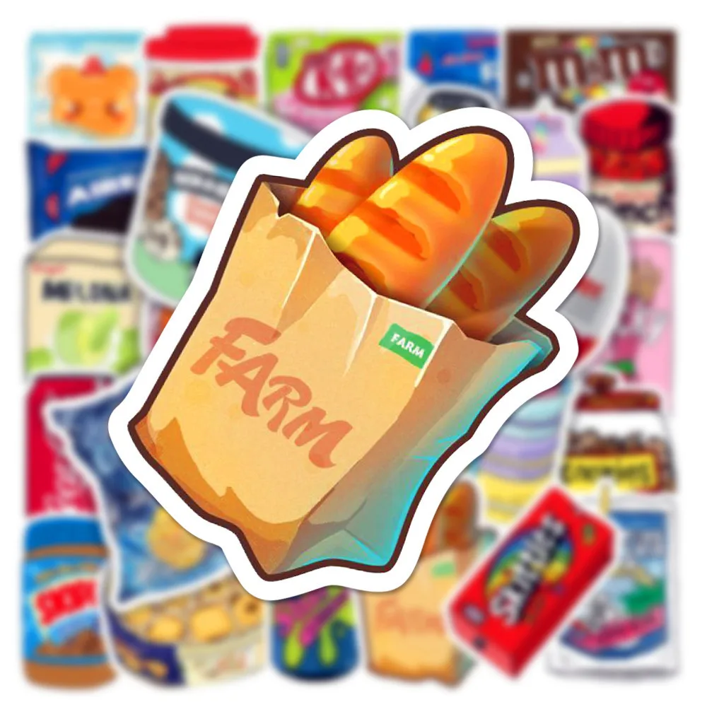 10/30/50Pcs Food Drink Milk Packaging Stickers Waterproof Phone Bike Wall Motorcycle Cool Car Sticker for Kids Toys Wholesale