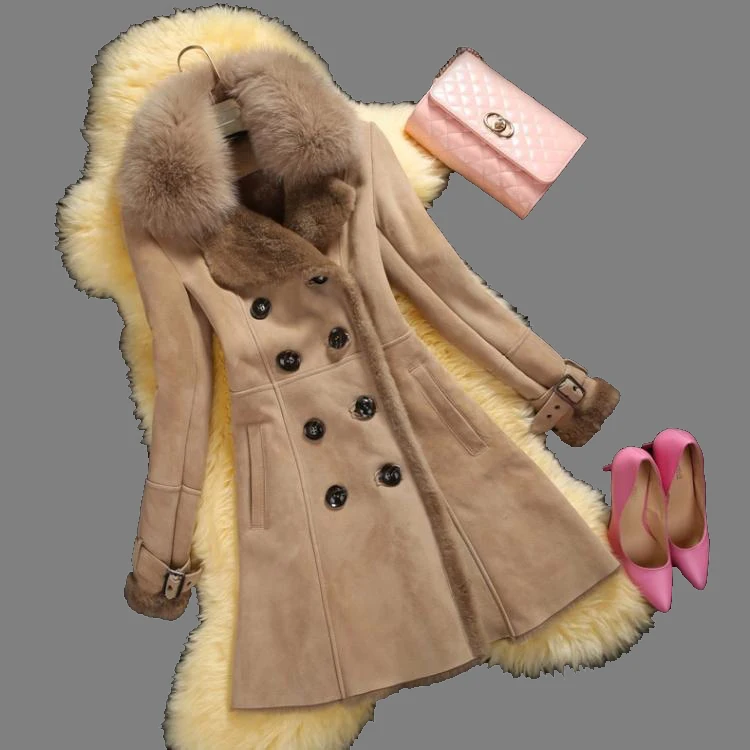 

Women Suede Fur Winter Coat Fashion Thick Faux Sheepskin Long Jacket Overcoat Female Solid Warm Trench Coats