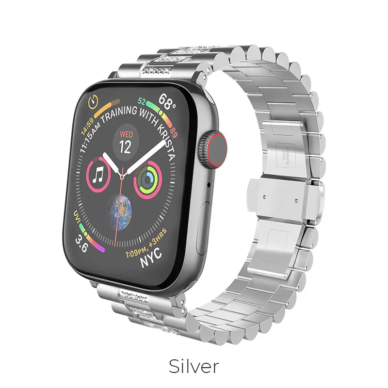 Silver Алмазный ремешок для наручных часов Apple Watch серии 1 2 3 4 Нержавеющая сталь металлическая бабочка туфли с ремешком и пряжкой ремешок для наручных часов iWatch, 42/44 мм/38/40 мм - Цвет ремешка: Silver