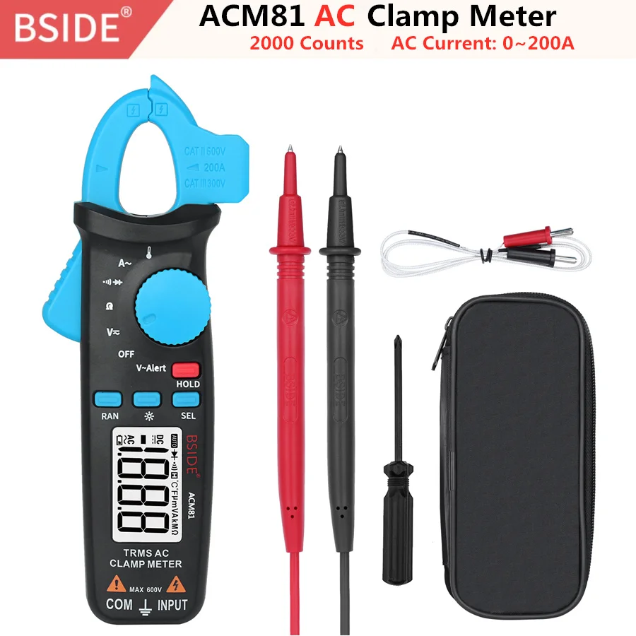 BSIDE ACM81 AC клещи 1mA True RMS Авто Диапазон мини цифровой мультиметр v-оповещение ток тестовый диод тестовый er с задней клипсой - Цвет: ACM81-Blue