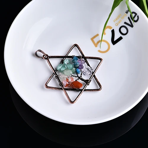 Copper plating 7 Чакра йога женский кулон натуральный камень неправильный гравий Будда медитация и Древо жизни Кварц для лечения кулон ожерелье - Цвет: Copper plating