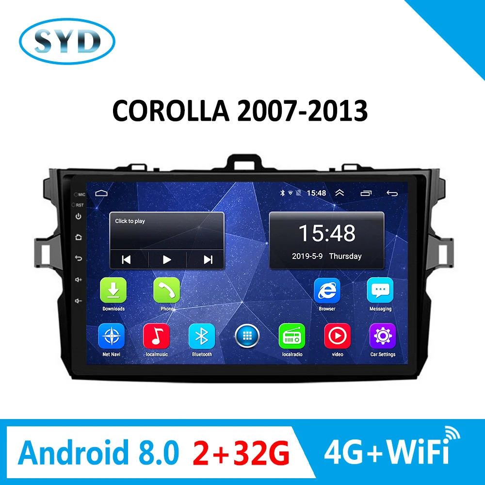 For Toyota Corolla 2007-2013 Car DVD player 4G Auto Radio Android 8.0 GPS Navigation Support Bluetooth/TV/WIFI/USB/Carplay