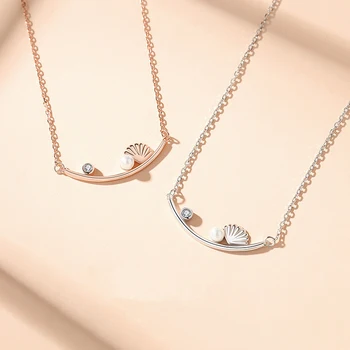 

Rose Gold Genuine 925 Sterling Silver Chokers Necklaces Shell Pearls Zirconia Necklace Accessories for Women Jewelry 2020 YNC146