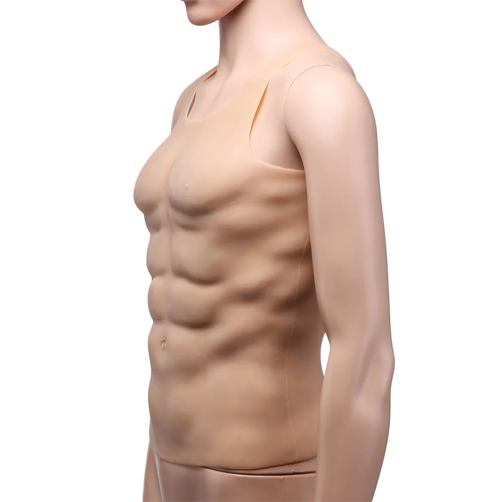 

New Hunk Chest Muscle Man Silicone Fake Chest Muscle Firm abs Six-pack V line abs 1950g Bodysuit Men Body Shaper Stronger