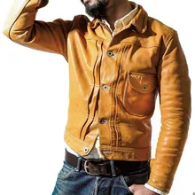 Новое итальянское Мужское пальто из натуральной воловьей кожи, короткая мотоциклетная куртка для мужчин, винтажный стиль, желтый, серый цвета, размера плюс, xxxl, 2xl, 3xl