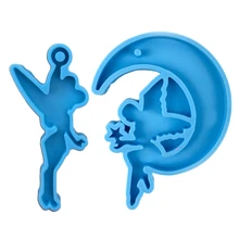 

Glossy Shiny Cute Girl Fairy Angel on the Moon Keychain Silicone Mold with Hole for DIY Crystal Luggage Tag Earrings