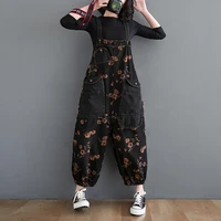Loose Jeans Black Jumpsuit Women Casual Oversized Baggy Cargo Pants Big Pockets Print Floral Denim Overalls Straps Jean Rompers - Image 2
