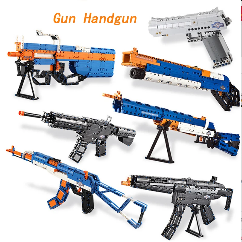 

High-Tech Series Gun Hand guns Revolver Pistol Can Fire Bullets Building Block Toys Set DIY Model For Kids Boys Gift
