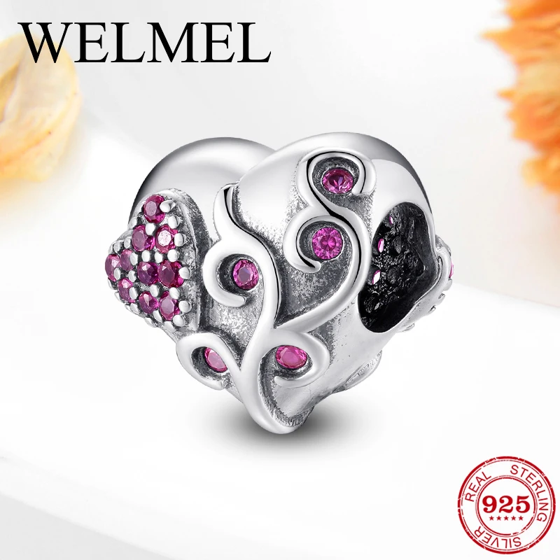 

Authentic Original 925 Sterling Silver Charm Bead Heart Tree of Life Charms Rose Red CZ Fit Pandora Bracelets Women DIY Jewelry
