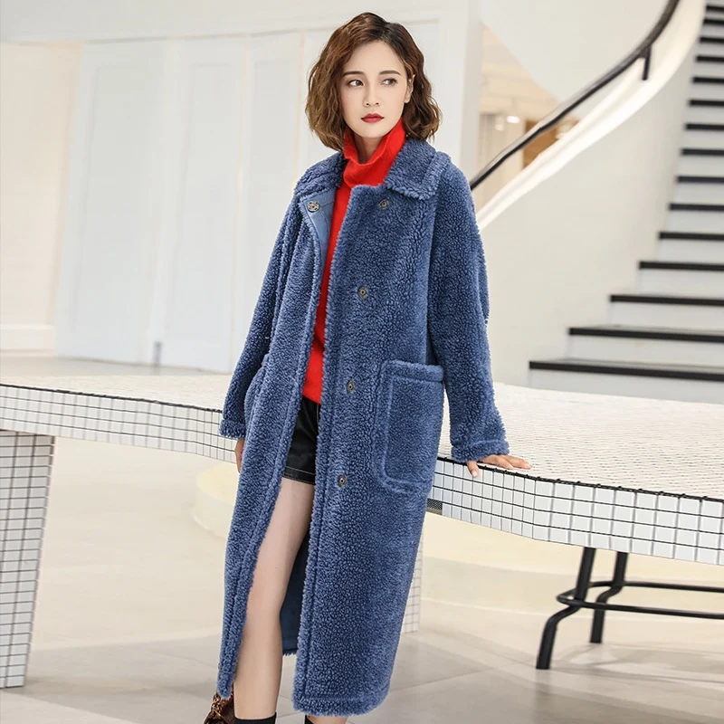 Hot Dark Blue Новинка, Женское шерстяное пальто, уличное, однотонное, на пуговицах, с отложным воротником, Длинная женская верхняя одежда, пальто с карманом - Цвет: Hot Dark Blue