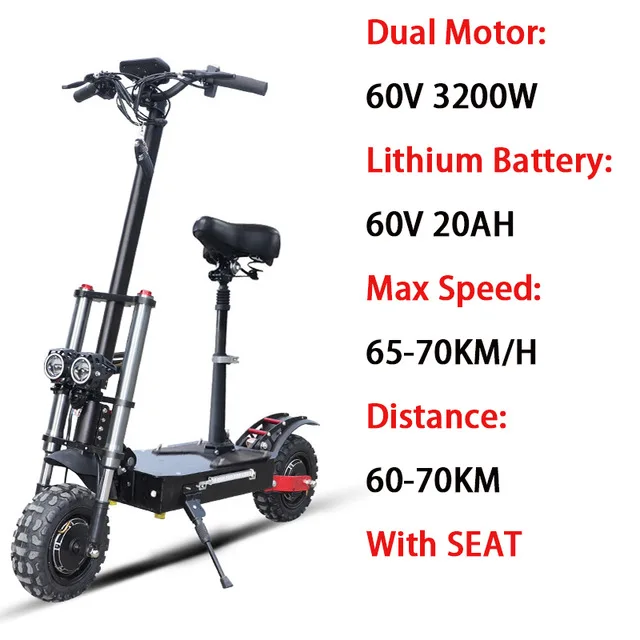 Электрический скутер 3200W Monopattino Elettrico 52 V/60 V Patinete Electronic Adulto EScooter Eléctrico Trotinette electronque Adulte - Цвет: 3200w60v20ahwithseat