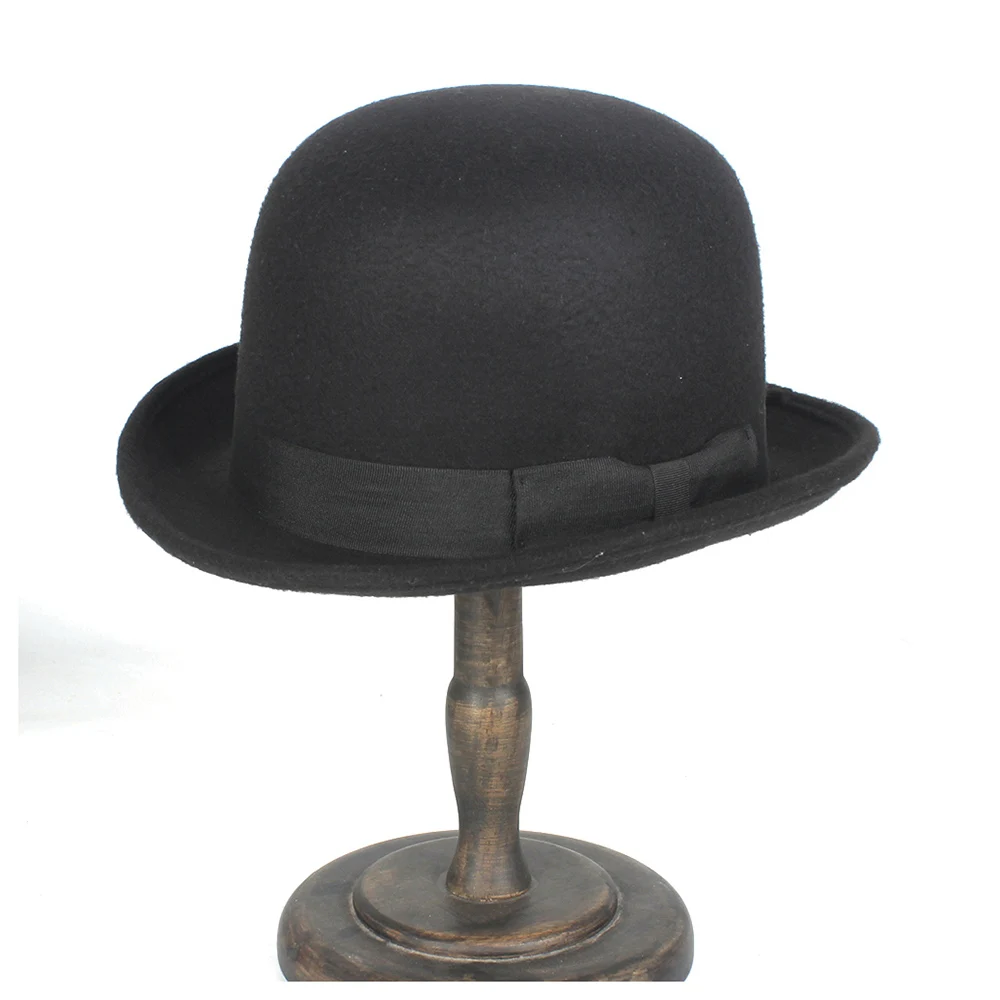 Women Men Black Wool Bowler Hat Topper Top Hats Fedora Magician Billycock Groom Hat Size 5758CM