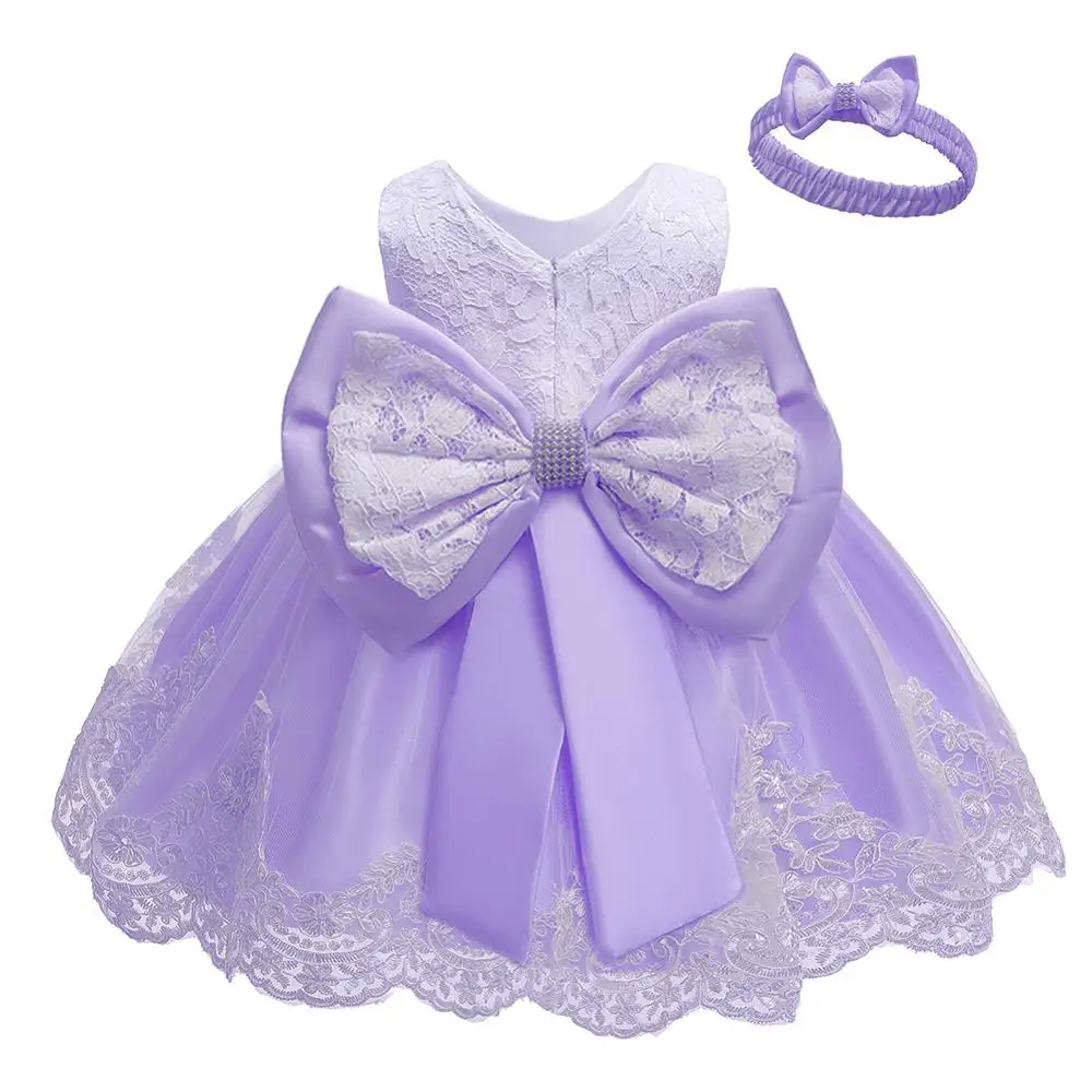 Платье для маленьких девочек; детские кружевные платья для маленьких девочек; платье для первого дня рождения; платье для крещения; платья принцессы; Одежда для новорожденных - Цвет: Purple