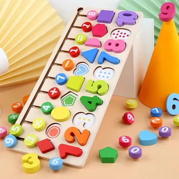 

Kids Montessori Early Educational Wooden Toys Children Busy Board Math Wooden Preschool Matching Geometry Counting Math Toy Gift