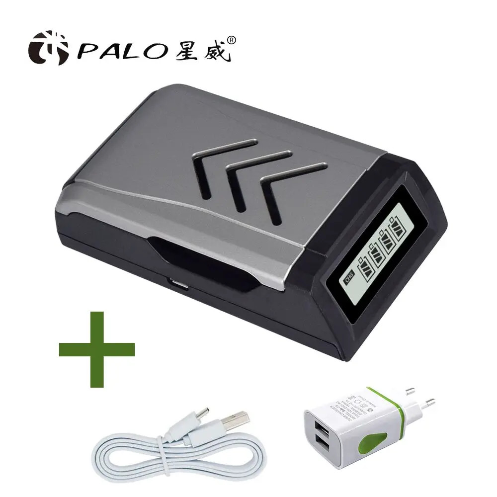 1pcs charger-EU plug PALO 4 слота ЖК-экран Быстрая умная батарея Usb зарядное устройство для AA/AAA NiCd NiMh аккумуляторная батарея - Цвет: 1pcs charger-EU plug