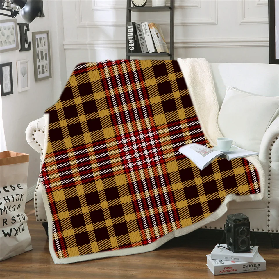 Plaid Flannel Blanket for Adults Kids Luxury Designer Blanket Classic Plaid Double-layer Thick Warm Blanket for Home Decorations