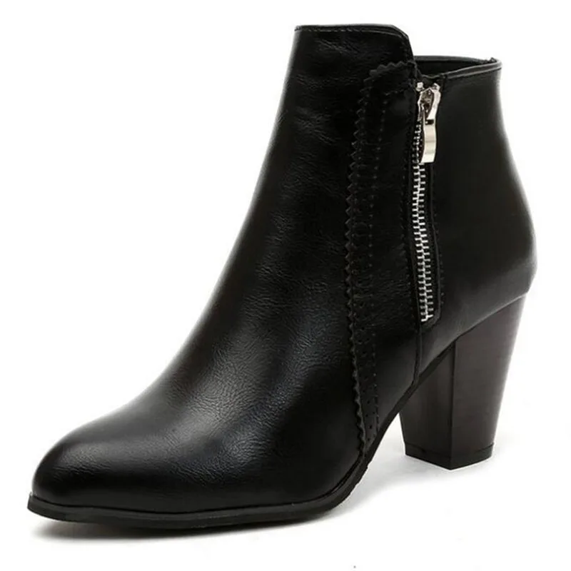 COVOYYAR/Лидер продаж года; Женские ботинки в стиле ретро; винтажные ботильоны на квадратном каблуке; женская обувь на высоком каблуке с боковой молнией; большие размеры 35-43; WBS1010 - Цвет: Черный