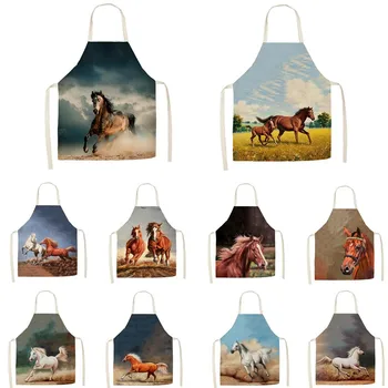 

Linen Horse running oil painting theme Print Kitchen Aprons Unisex Dinner Party Cooking Bib Funny Pinafore Cleaning Apron