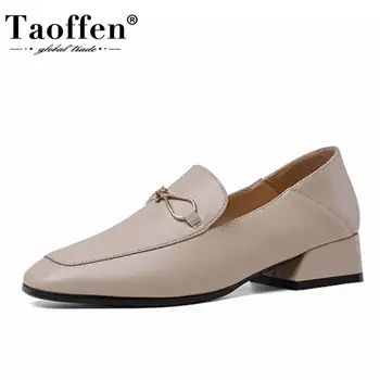 

Taoffen Women Flats Shoes Fashion Genuine Leather Daily Dress Shoes Woman Square Toe Classic Mules Shoes Footwear Size 35-39