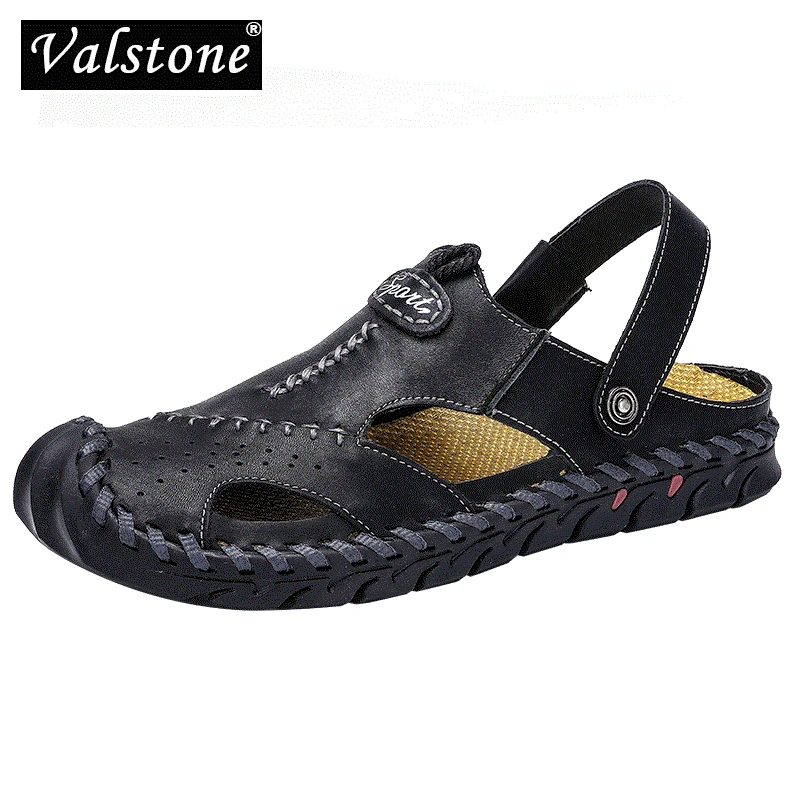 Valstone/кожаные летние мужские сандалии Пляжные тапочки из спилка Модная повседневная обувь Нескользящие Hombres
