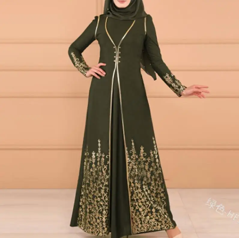 Vestidos длинное мусульманское абайя Турция исламский арабский хиджаб платье Кафтан Дубай Кафтан марокканский Tesettur Elbise халат Musulmane Longue - Цвет: Green dress
