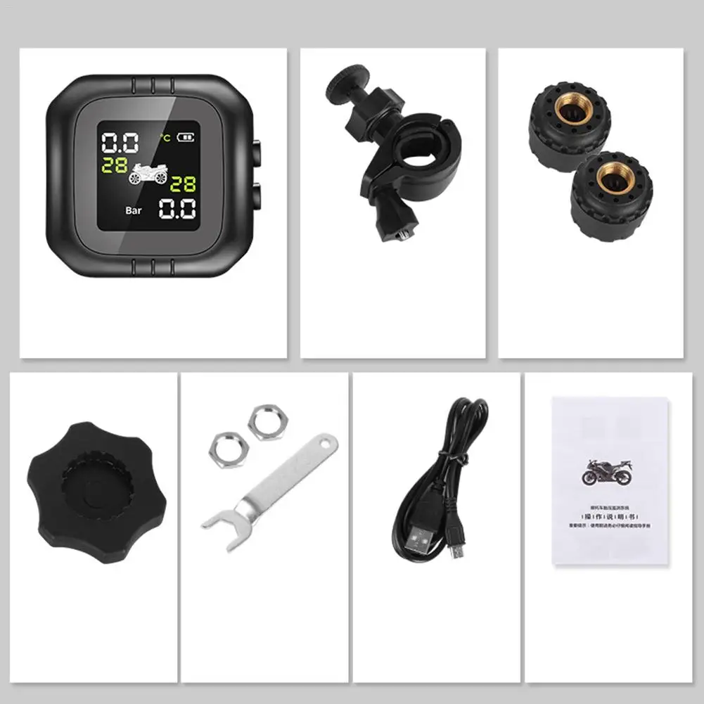Мотоцикл TPMS USB Водонепроницаемая система контроля давления в шинах в режиме реального времени беспроводной с ЖК-дисплеем с 2 внешними датчиками инструмент для шин