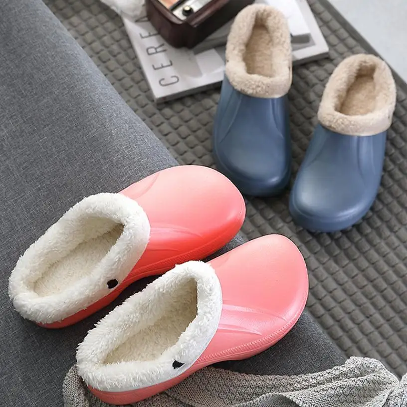 Waterpoof Women Indoor Slippers Warm Plush Winter Shoes Woman Men Home Slipper Soft EVA Anti-slip Lovers Floor Slides SH10181